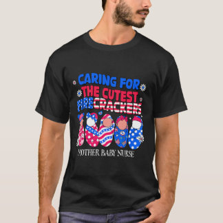 Mor Byby Nurse Patriotic USA flagga American Inde T Shirt