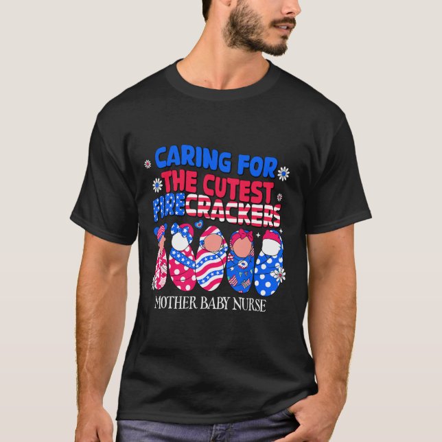 Mor Byby Nurse Patriotic USA flagga American Inde T Shirt (Framsida)