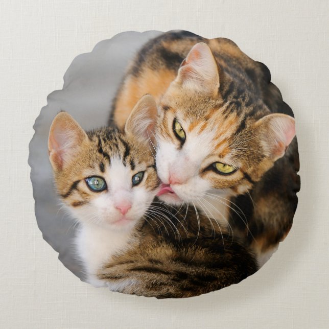 Mor Cat Kärlek Cute Kitten glatt Rund Kudde (Framsidan)