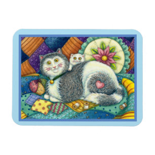 MOR CAT & KITTEN, PATCHWORK QUILTS, PINCUSHION MAGNET