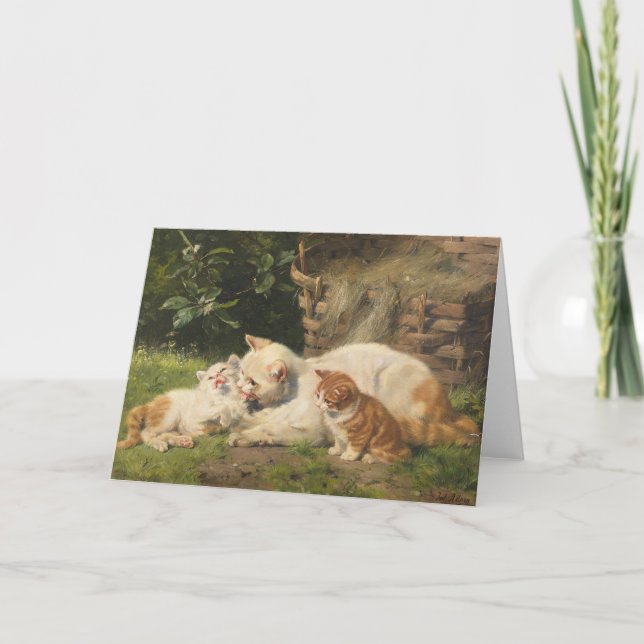 Mor Cat med Kittens | Julius Adam the Younger Kort (Framsida)