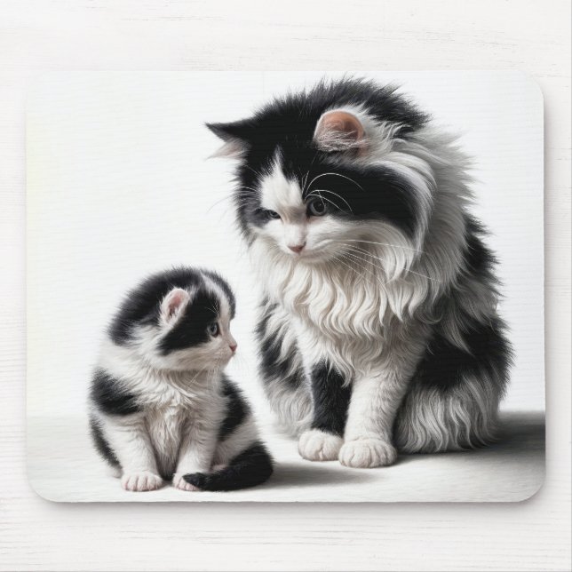 Mor Cat och Kitten On White Musmatta (Framsidan)