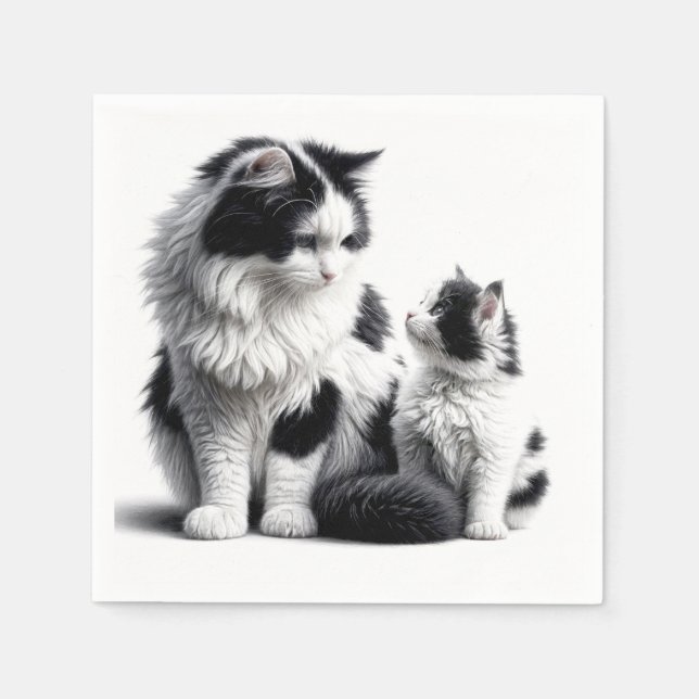 Mor Cat och Kitten On White Pappersservett (Framsidan)