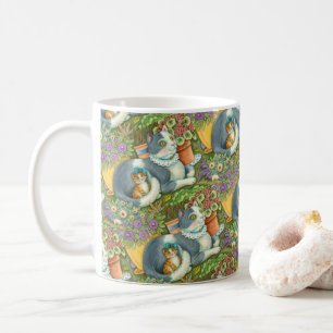 MOR CAT OCH KITTEN, POTTERADE BLOMMOR, BOWS & SNÖR KAFFEMUGG