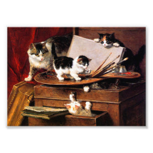 Mor Cat och Kittens på Bord Fototryck