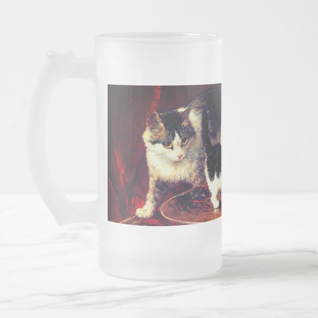 Mor Cat och Kittens på Bord Frostat Ölglas (Vänster)