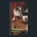 Mor Cat och Kittens på Bord Galaxy S4 Plånbok<br><div class="desc">Samsung Galaxy Wallet Case med Henriëtte Ronner-Knip's oljemålning  på Bord (1883). En vit och brun mor-katt ser efter att kattungarna leker med färg och andra konstföremål på bord. Två kattunge gömmer i lådor. En perfekt gåva till kattälskare och romantik.</div>