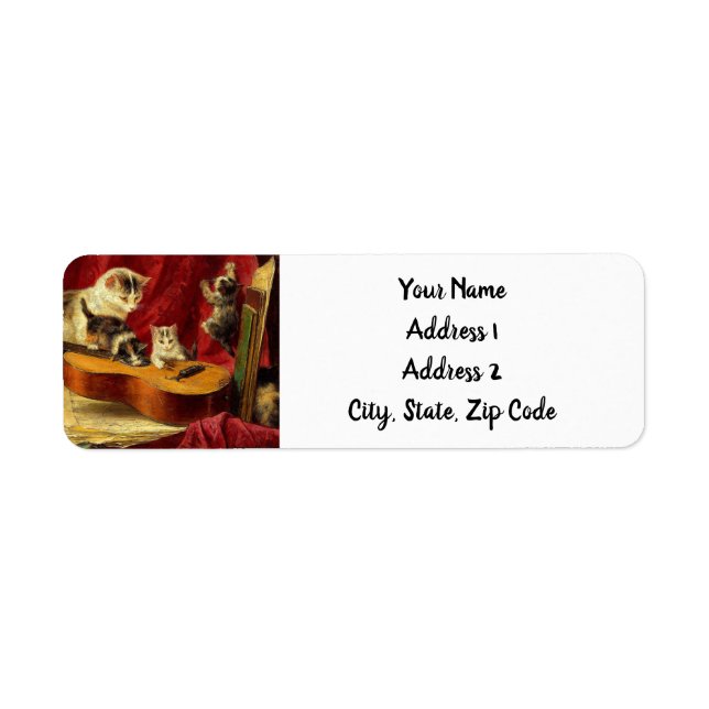 Mor Cat och Kittens spelar med Guitar Returadress Etikett (Framsidan)
