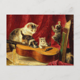 Mor Cat och Kittens spelar med Guitar Vykort