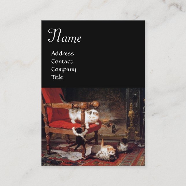 MOR CAT PLAYS MED KITTENS VISITKORT (Framsida)