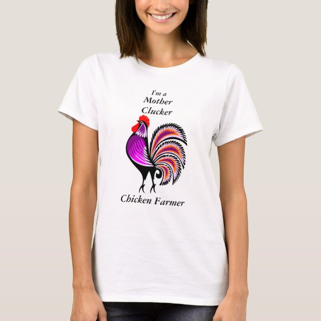 Mor Clucker Chicken Farmer Lila Hen ww3 Tee Shirt (Framsida)