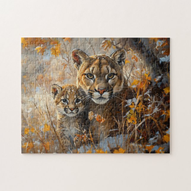 Mor Cougar och Hennes Kitten Pussel (Horisontell)