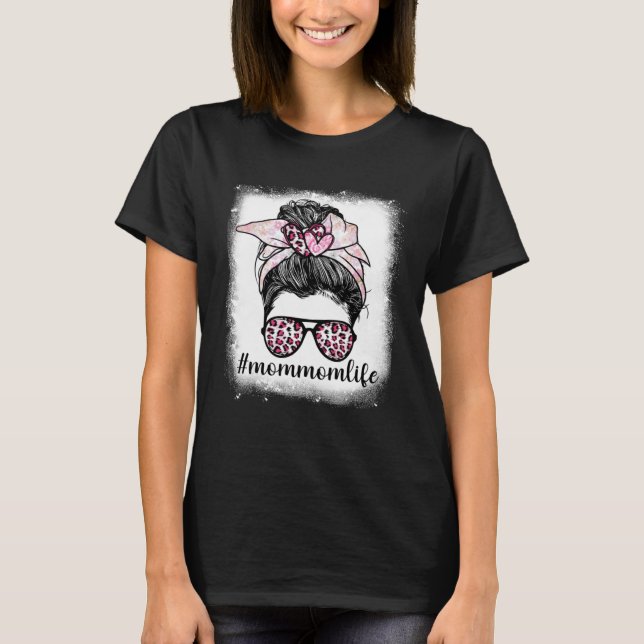 Mor dag Mommom Life Bleacher Messy Bun Leopar T Shirt (Framsida)