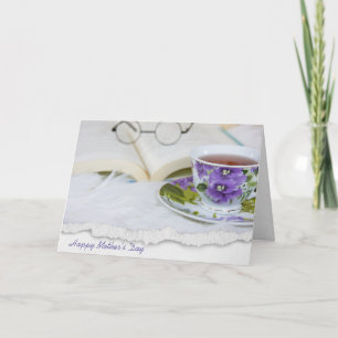 Mor Dag pansy tea kopp på päls Kort