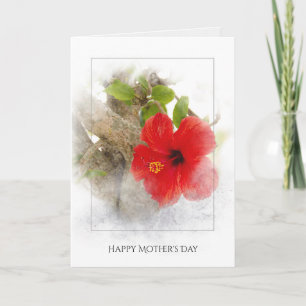 Mor Dag: röd hibiscus-blomma i silver Kort