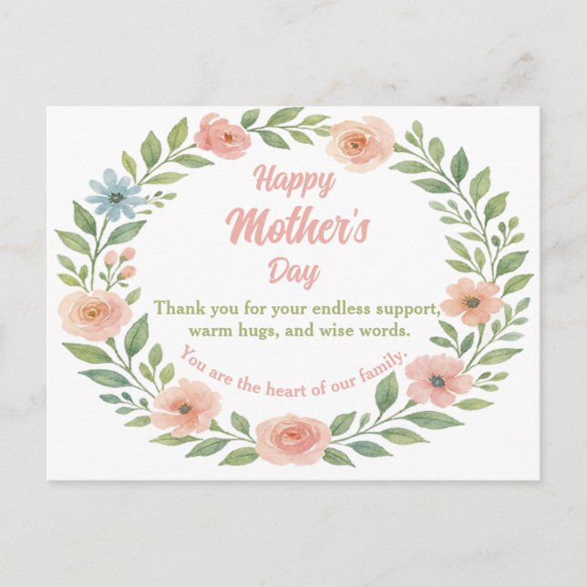 Mor dag vykort Vattenfärgsfärg Blommigt Ram (Framsida)