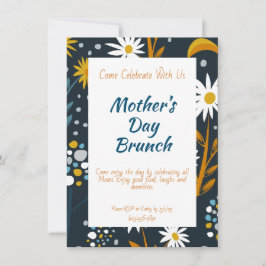 Mor-dagen Inbjudan - Mörk blått med blommor
