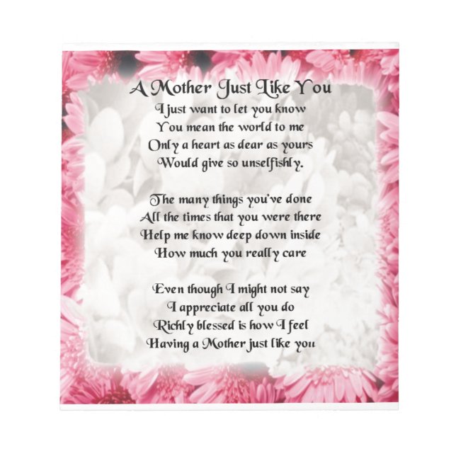 Mor Dikt - Rosa Blommigt Design Anteckningsblock (Framsida)