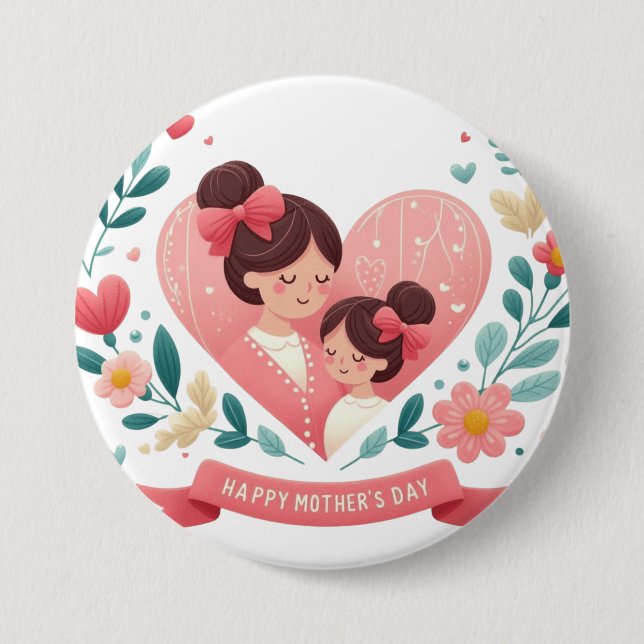 Mor & Dotter Blommigt Hjärta- Glad mors dag Knapp (Framsida)