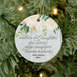 Mor & Dotter Personlig Rustic Blommigt Wood Julgransprydnad Keramik