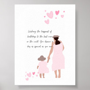 Mor & Dotter Rosa Hjärt Silhuett Poster