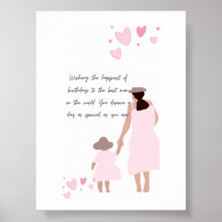 Mor & Dotter Rosa Hjärt Silhuett Poster