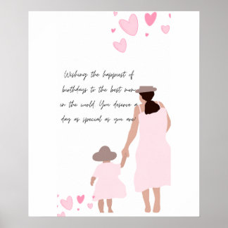 Mor & Dotter Rosa Hjärt Silhuett Poster