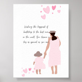Mor & Dotter Rosa Hjärt Silhuett Poster
