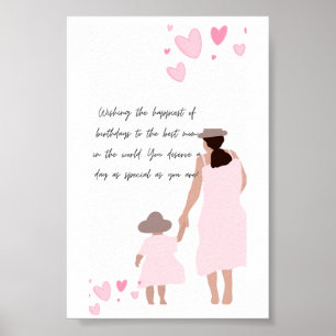 Mor & Dotter Rosa Hjärt Silhuett Poster