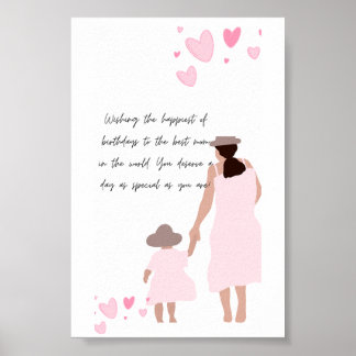 Mor & Dotter Rosa Hjärt Silhuett Poster