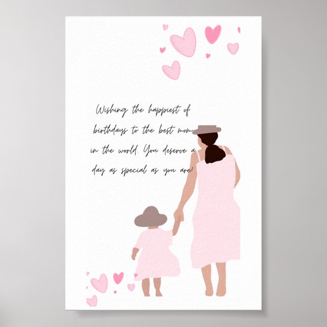 Mor & Dotter Rosa Hjärt Silhuett Poster (Framsidan)