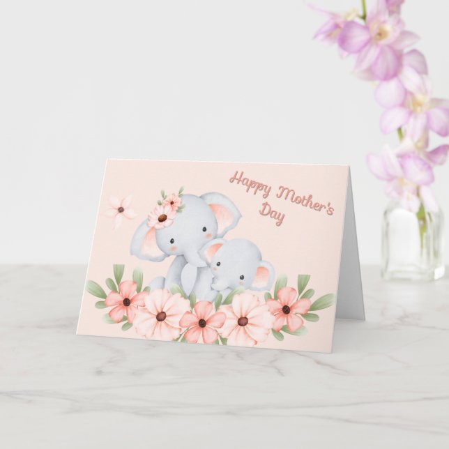 Mor Elephant & Calf Mor's Day Card Kort (Orkide)