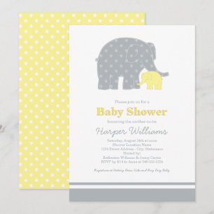 Mor Elephant Gult Grått Dots Baby Shower Inbjudningar
