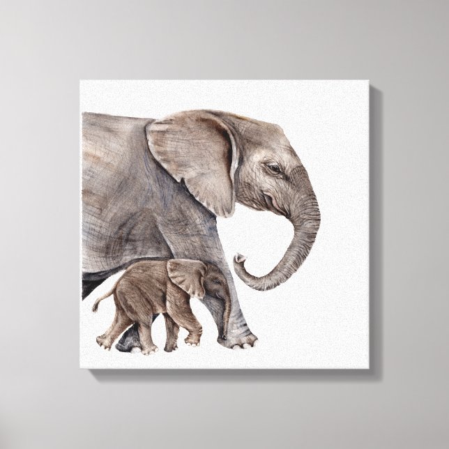Mor Elephant med Baby Elephant Canvas (Framsida)