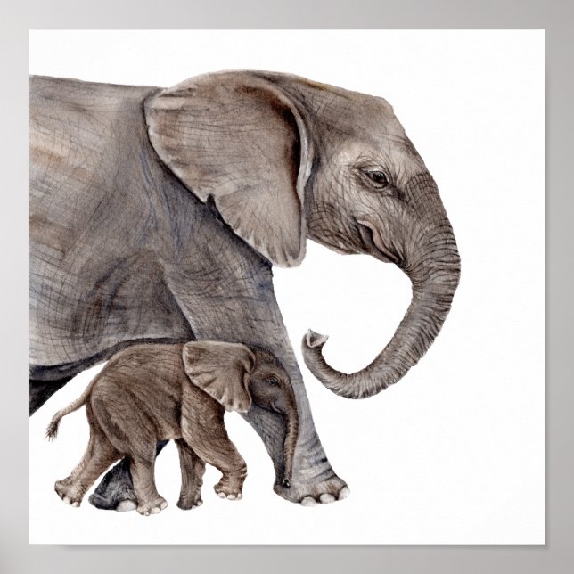 Mor Elephant med Baby Elephant Poster (Framsidan)