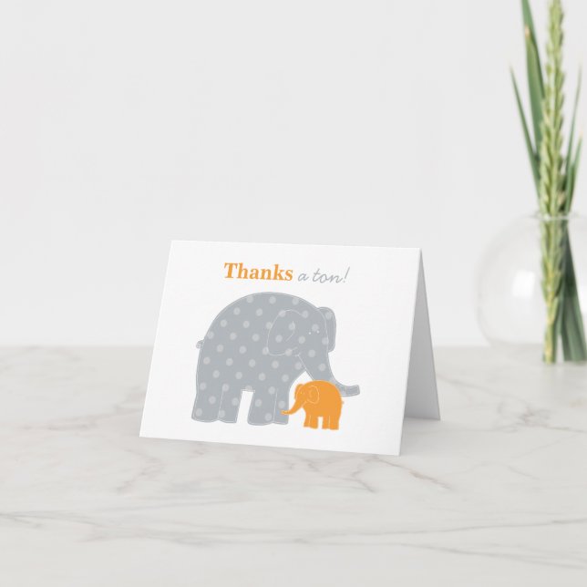 Mor Elephant Orange Grått Dots Baby Shower Tack Kort (Framsida)