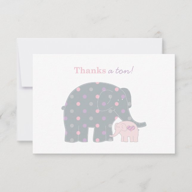 Mor Elephant Rosa Lila Dots Baby Shower Tack Kort (Framsida)