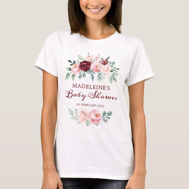 Mor för att bli Blommigt för burgundisk Rosa T Shirt (Framsida)