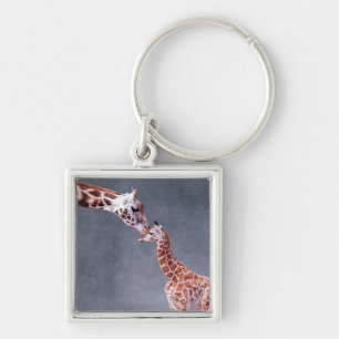 Mor för Getty bilder & babygiraff Fyrkantig Silverfärgad Nyckelring