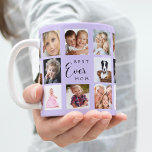 Mor fotocollage lavender violet kaffemugg<br><div class="desc">En gåva till din mor och fira hennes liv med 14 foton. Svart text: Bästa Mamma någonsin. Anpassa och använda dina egna foton av henne,  barn,  make,  husdjur,  vänner. Trendig violett,  lavender-färgadens bakgrund. Perfekt som Mors dag-gåva,  födelsedagar och jul.</div>