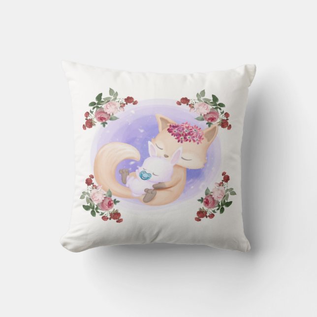 Mor Fox Hug Baby Bunny Rabbit Kudde (Framsida)