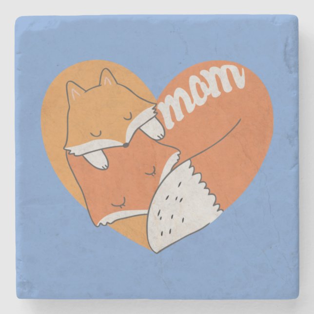 Mor Fox och Baby Fox Kärlek Stenunderlägg (Framsidan)