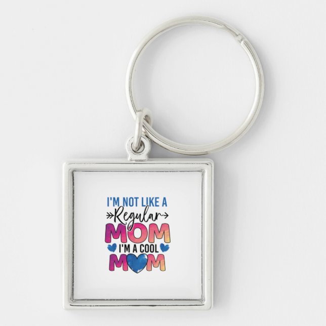 Mor Gift jag är Coola Mamma Fyrkantig Silverfärgad Nyckelring (Framsidan)