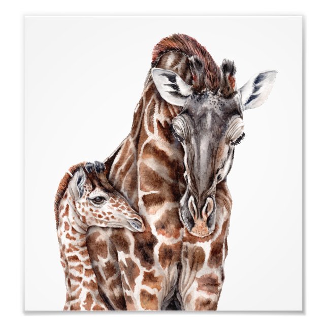 Mor Giraffe med Baby Giraffe Art Print Fototryck (Framsidan)