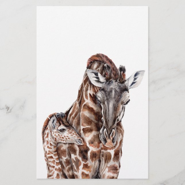 Mor Giraffe med Baby Giraffe Brevpapper (Framsida)
