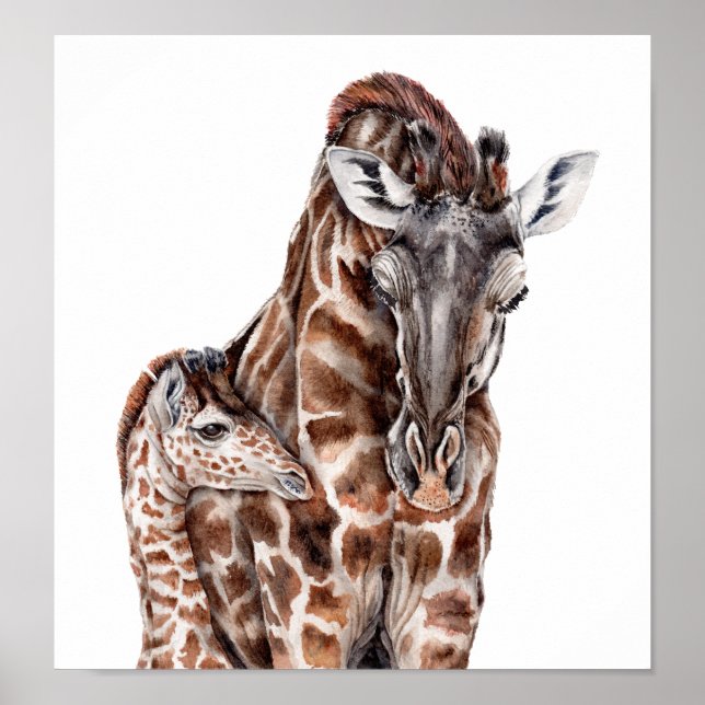 Mor Giraffe med Baby Giraffe Poster (Framsidan)