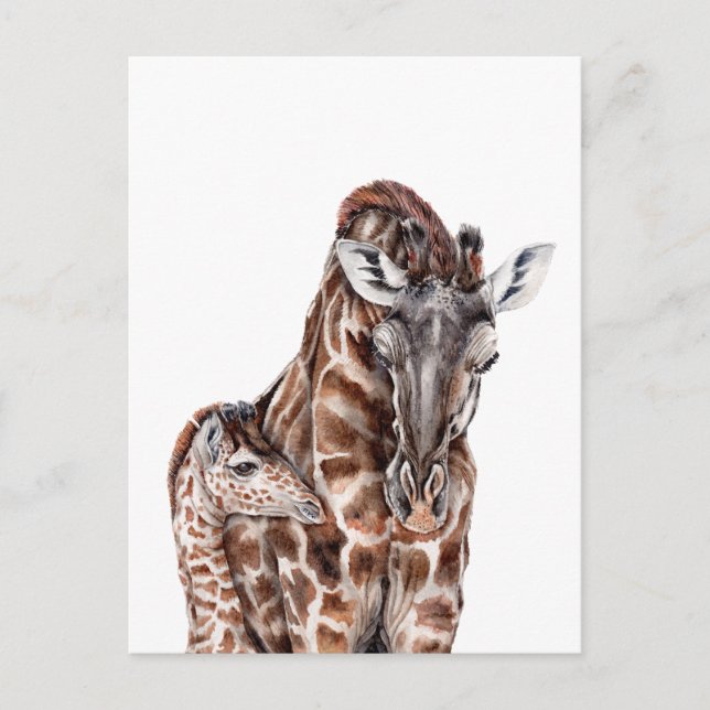 Mor Giraffe med Baby Giraffe Vykort (Framsida)
