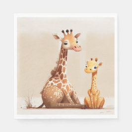 Mor Giraffe med Baby i vattenfärg Pappersservett
