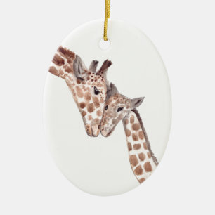 Mor giraffe med baby Safari Animal Wildlife Julgransprydnad Keramik