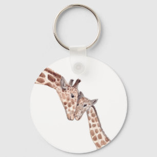Mor giraffe med baby Safari-vild, söt Nyckelring